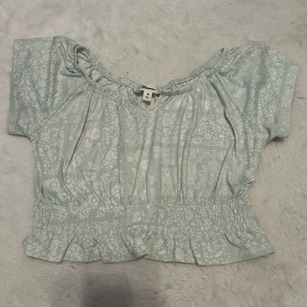 Tan and Gray Crop Smocked Blouse